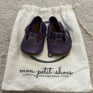 Mon Petit Shoes Purple Leather Soft Sole T-strap Shoes